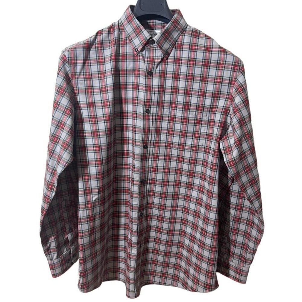 L.l. Bean Men's‎ Gray Red Green Tartan Plaid Cotton Long Sleeve Shirt M